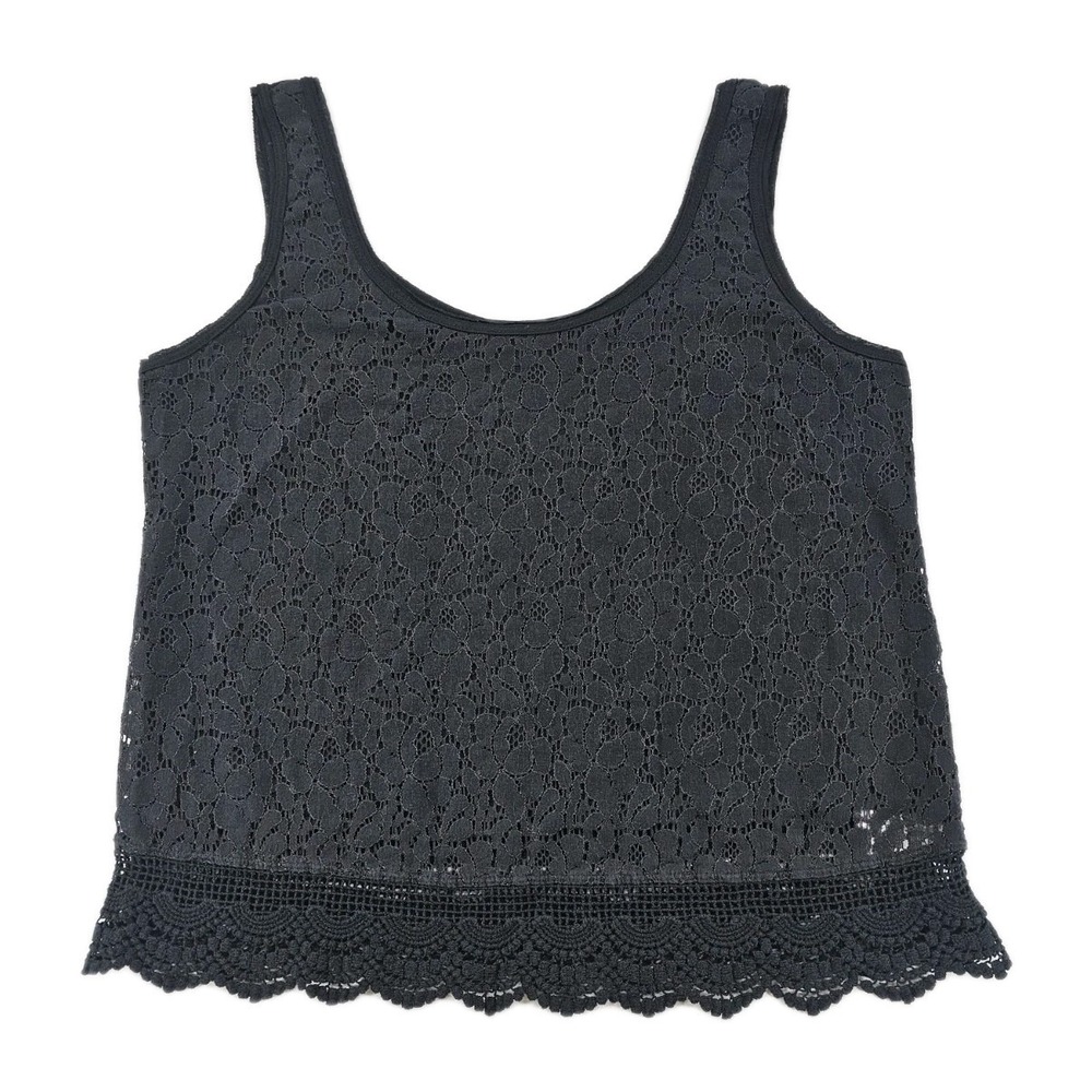 Mossimo Lace Crochet Scalloped Trim Tank Women's L Boho Sleeveless Top Romantic